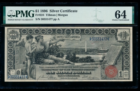 1896 $1 Educational Silver Certificate PMG 64