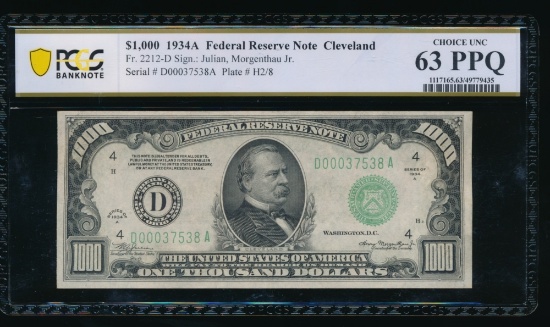 1934A $1000 Cleveland FRN PCGS 63PPQ