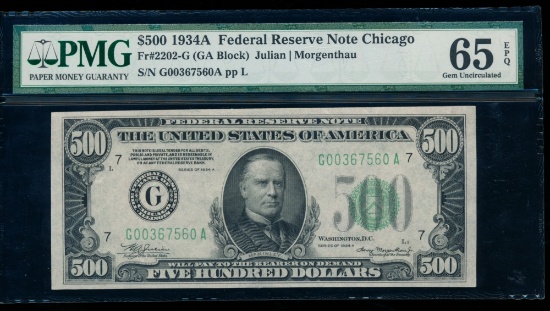 1934A $500 Chicago FRN PMG 65EPQ