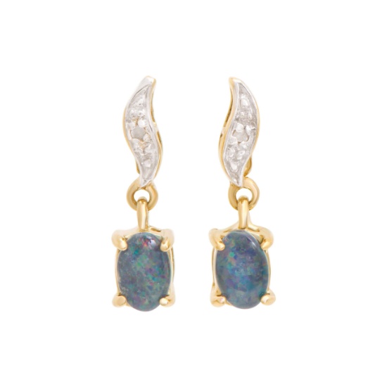 Plated 18KT Yellow Gold and Sterling Silver 0.51ctw Opal Earrings
