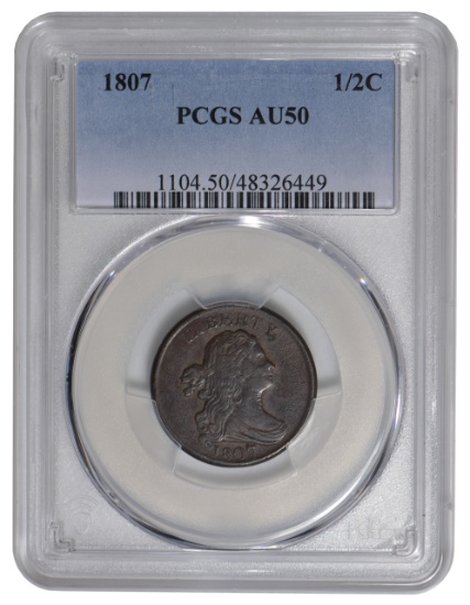 1807 Draped Bust Half Cent PCGS AU50