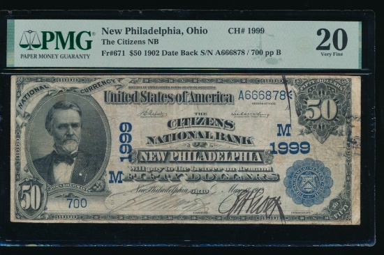 1902 $50 New Philadelphia OH National PMG 20