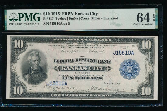 1915 $10 Kansas City FRBN PMG 64EPQ
