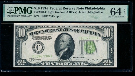 1934 $10 Philadelphia FRN PMG 64EPQ