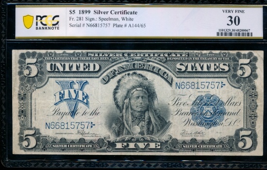 1899 $5 Chief Silver Certificate PCGS 30