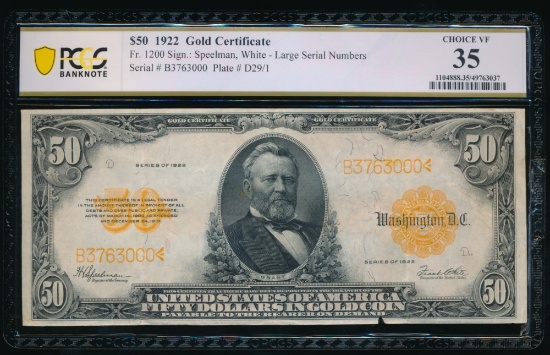 1922 $50 Gold Certificate PCGS 35