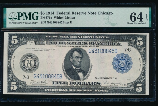 1914 $5 Chicago FRN PMG 64EPQ
