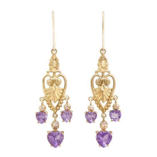 Plated 18KT Yellow Gold and Sterling Silver 2.61ctw Amethyst Earrings