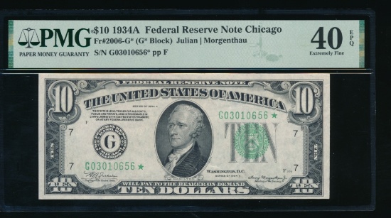 1934A $10 STAR Chicago FRN PMG 40EPQ