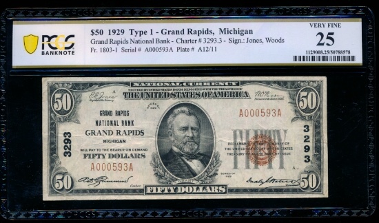 1929 $50 Grand Rapids MI National PCGS 25
