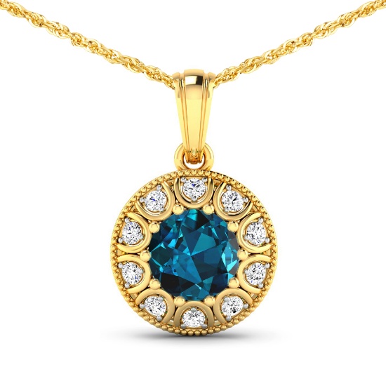 14KT Yellow Gold 2.05ctw London Blue Topaz and Diamond Pendant
