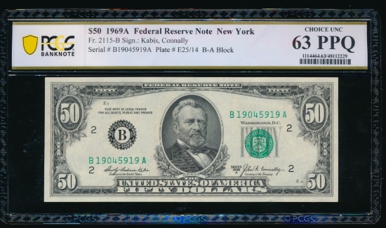 1969A $50 New York FRN PCGS 63PPQ