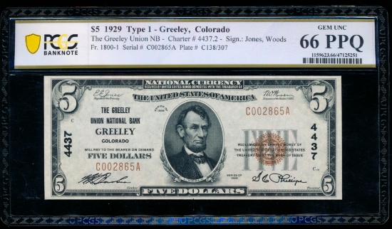1929 $1 Greeley CO National PCGS 66PPQ