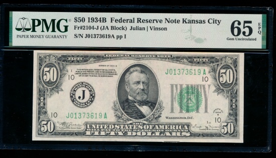 1934B $50 Kansas City FRN PMG 65EPQ