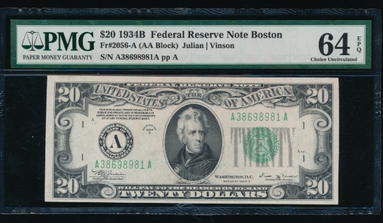 1934B $20 Boston FRN PMG 64EPQ