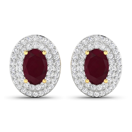 14KT Yellow Gold 1.12ctw Ruby and Diamond Earrings