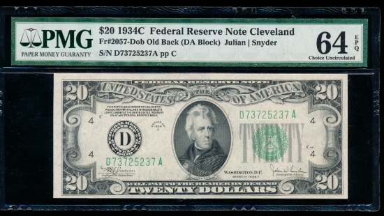 1934C $20 Cleveland FRN PMG 64EPQ