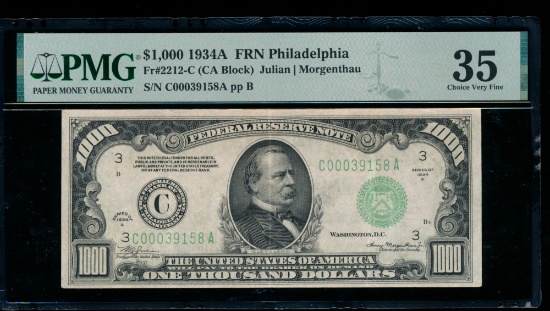 1934A $1000 Philadelphia FRN PMG 35
