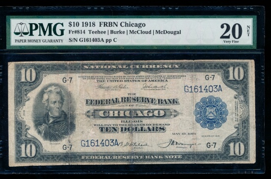 1918 $10 Chicago FRBN PMG 20NET