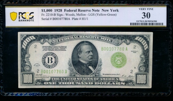 1928 $1000 New York FRN PCGS 30