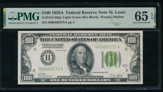 1928A $100 St Louis FRN PMG 65EPQ