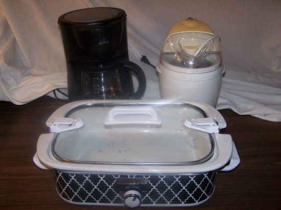 Soho Coffeemaker, Crockpot and Rival Ice Cream maker