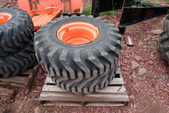 Two (2) Goodyear 12.4-16 R-4 4PLY Rim/Tire Combos