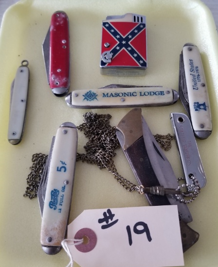 Pocket Knife Lot with One (1) Lighter