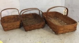 Three (3) Splint Oak Baskets with Handles