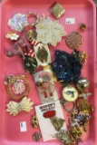 TRAY LOT OF PINS, CHARMS