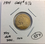 1914 US $2 1/2 GOLD. INDIAN, QUARTER EAGLE