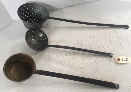 LOT OF 3. EARLY METAL LADLES.