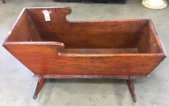 Early Wooden Rocking Doll Cradle