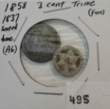 3¢ SILVER TRIME & SEATED DIME