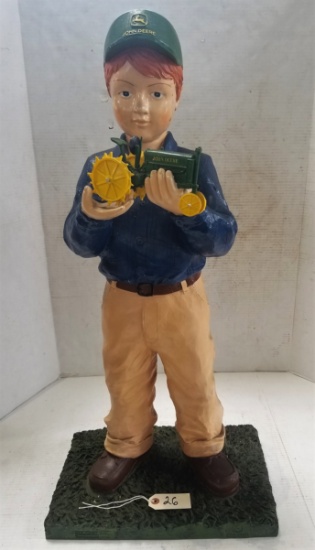 GARDEN RESIN BOY WITH JOHN DEERE TRACTOR