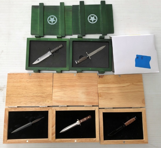 Miniature Military Knives in Wooden Boxes