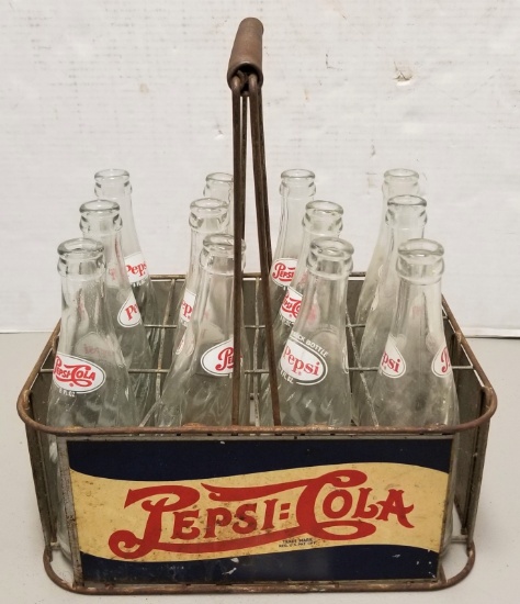 Vintage Metal Pepsi Crate with Bottles