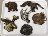 (6) Assorted Metal Wildlife Belt Buckles