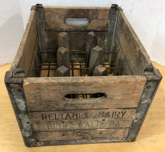 Vintage Wooden "Reliable Dairy" Milk Crate