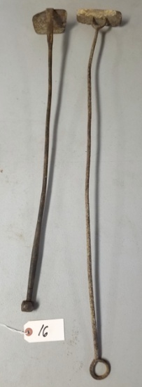 (2) Early Hand-Forged Forge Coal Rakes