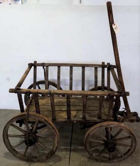 Early Primitive Wooden Pull-Behind Feed Cart