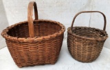 Pr Oak Baskets with Wooden Handles