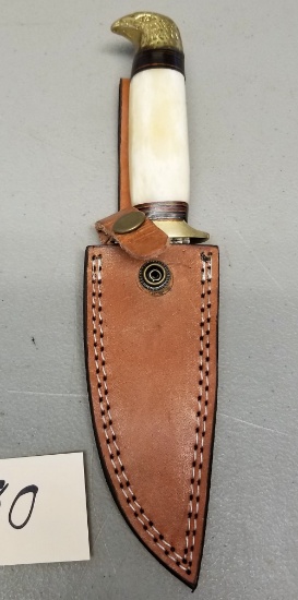Custom Damascus Steel Fixed Blade Knife in Sheath