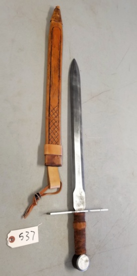 27" Unmarked Handmade Sword with Leather Sheath