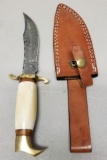 Custom Damascus Steel Fixed Blade Knife in Sheath