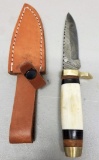 Custom Damascus Steel Fixed Blade Knife in Sheath