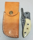 Custom Damascus Steel Folding Knife in Case