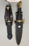 Pair of Fixed Blade Knives in Leather Sheaths
