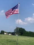 12' 3'X5' American Flag W/ 3 Piece Aluminum Pole & Heavy Powdercoated Stake