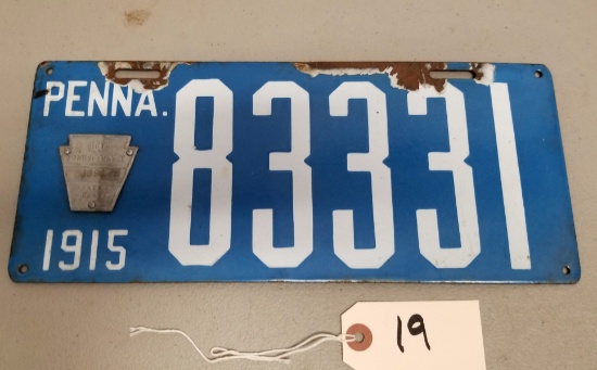 1915 Porcelain PA License Plate